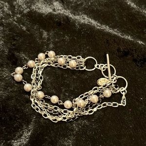 Cookie Lee bracelet. Silver multi strand. Toggle.